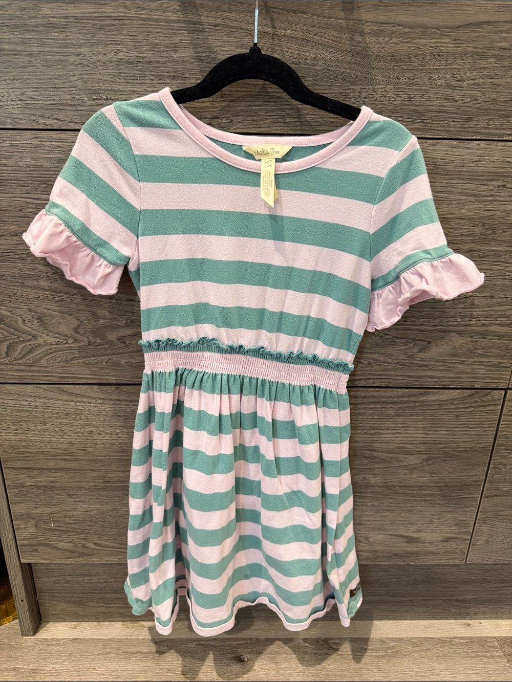 Matilda Jane Pink and Mint Striped Ruffle-Sleeve Dress